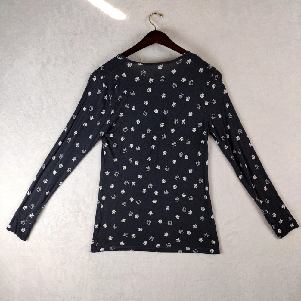 Cuddl Duds Paw Print Long Sleeve Top Gray White Animal Print Size M 2409